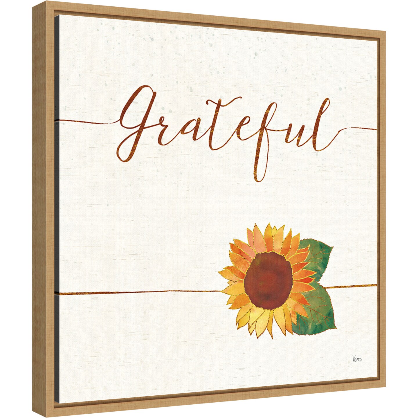 Grateful Fall Sunflower by Veronique Charron 16-in. W x 16-in. H. Canvas Wall Art Print Framed in Natural