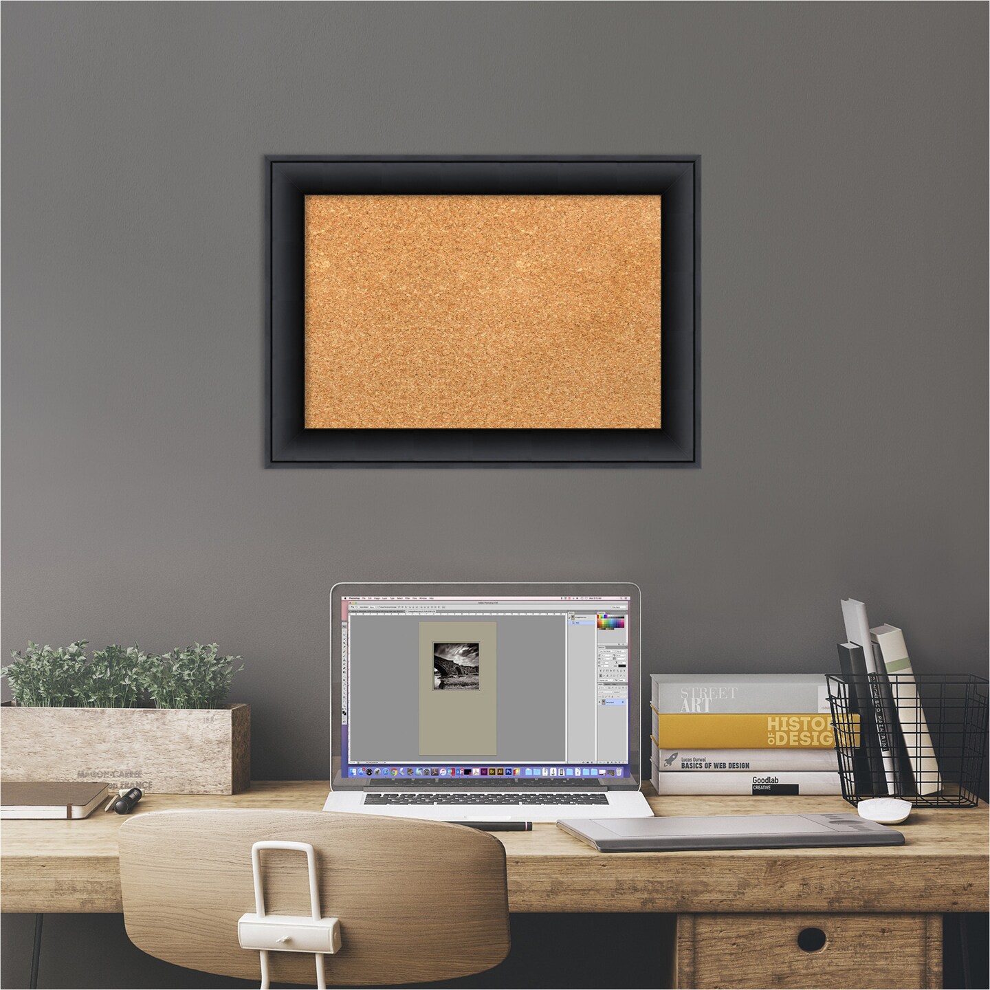 Cork Board, Nero Black Wood Frame - Bulletin Board, Organization Board, Pin Board