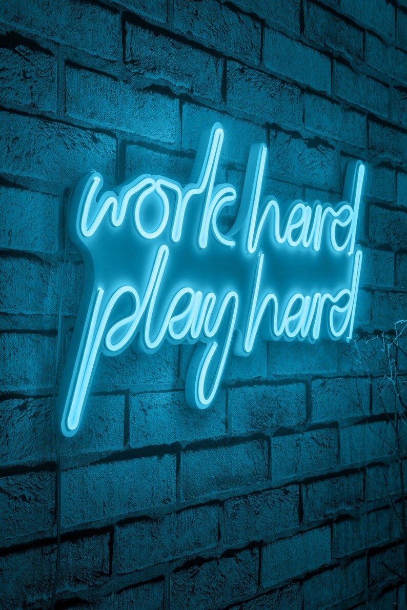 21.7" Novelty Work Hard Play Hard Led Neon Sign Wall Décor - Blue