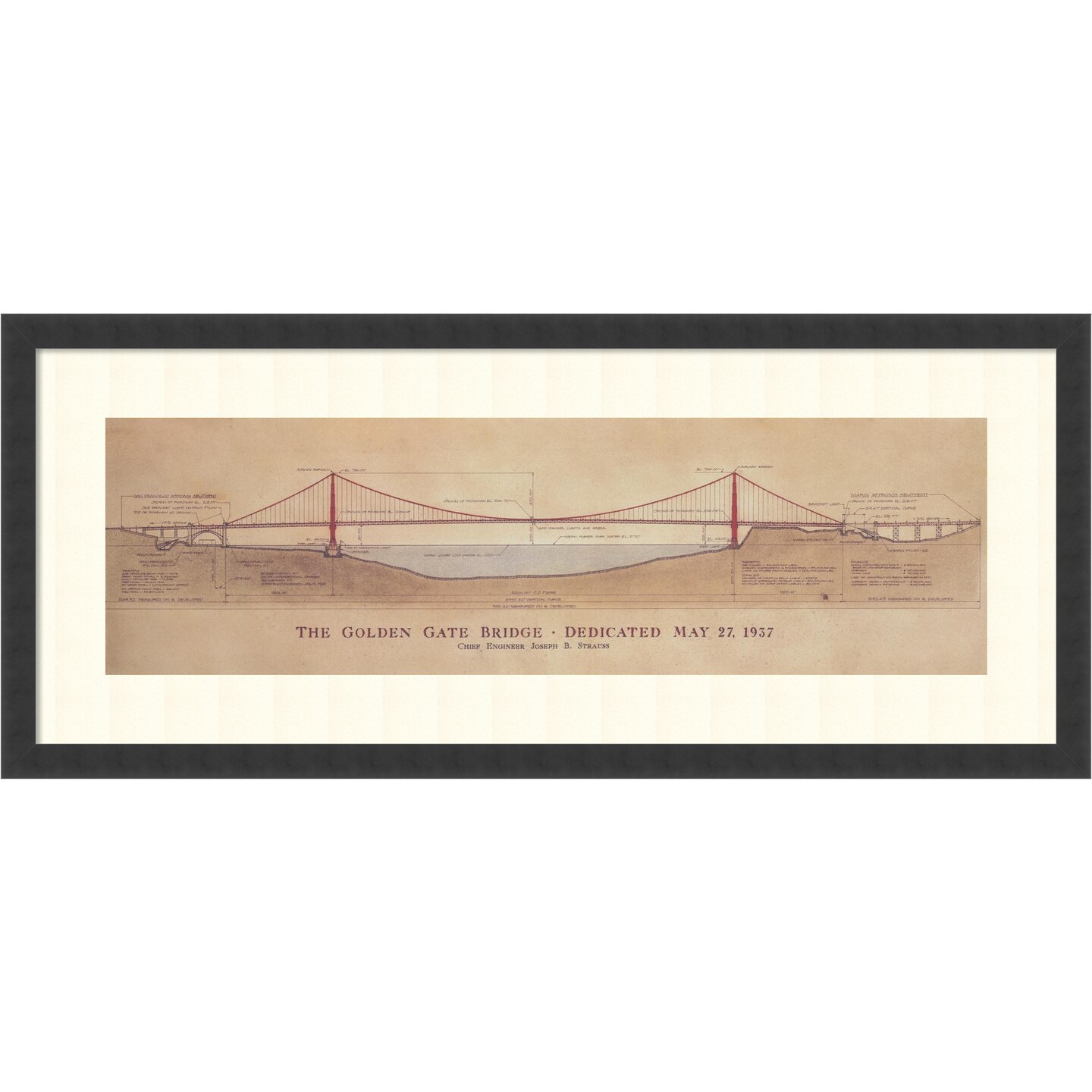 Golden Gate Bridge by Craig S. Holmes Wood Framed Wall Art Print 40 in. W x 17 in. H