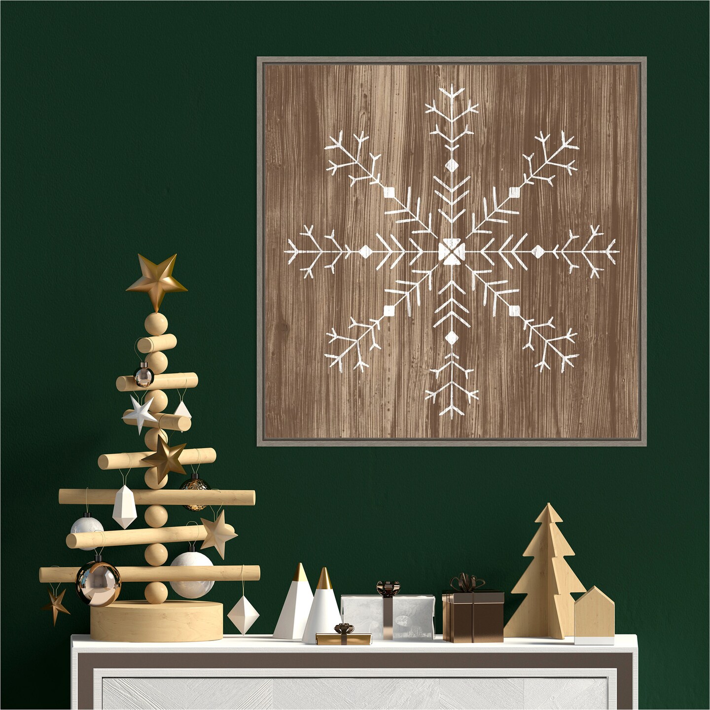 Barnwood Wonderland I Snowflake by June Erica Vess Canvas Wall Art Print Framed
