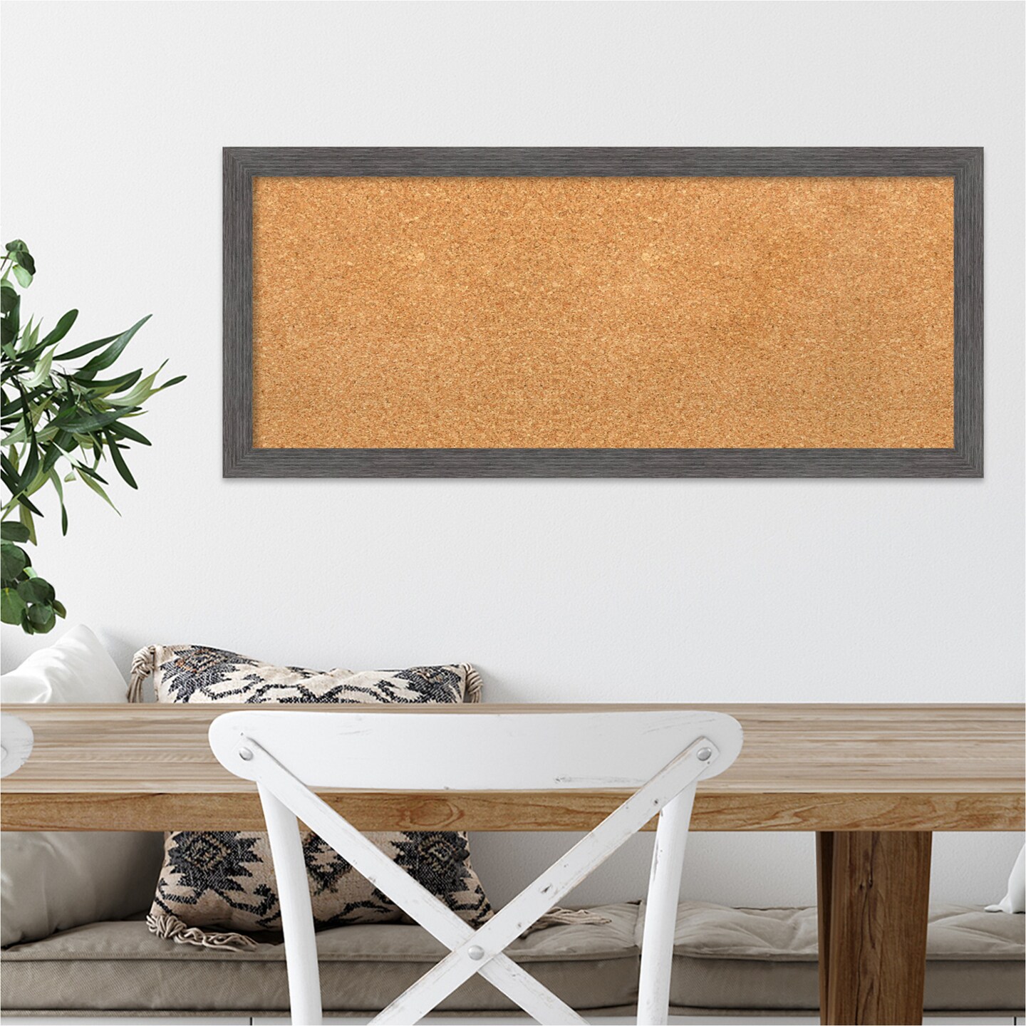 Cork Board, Pinstripe Plank Grey Thin Frame - Bulletin Board, Organization Board, Pin Board