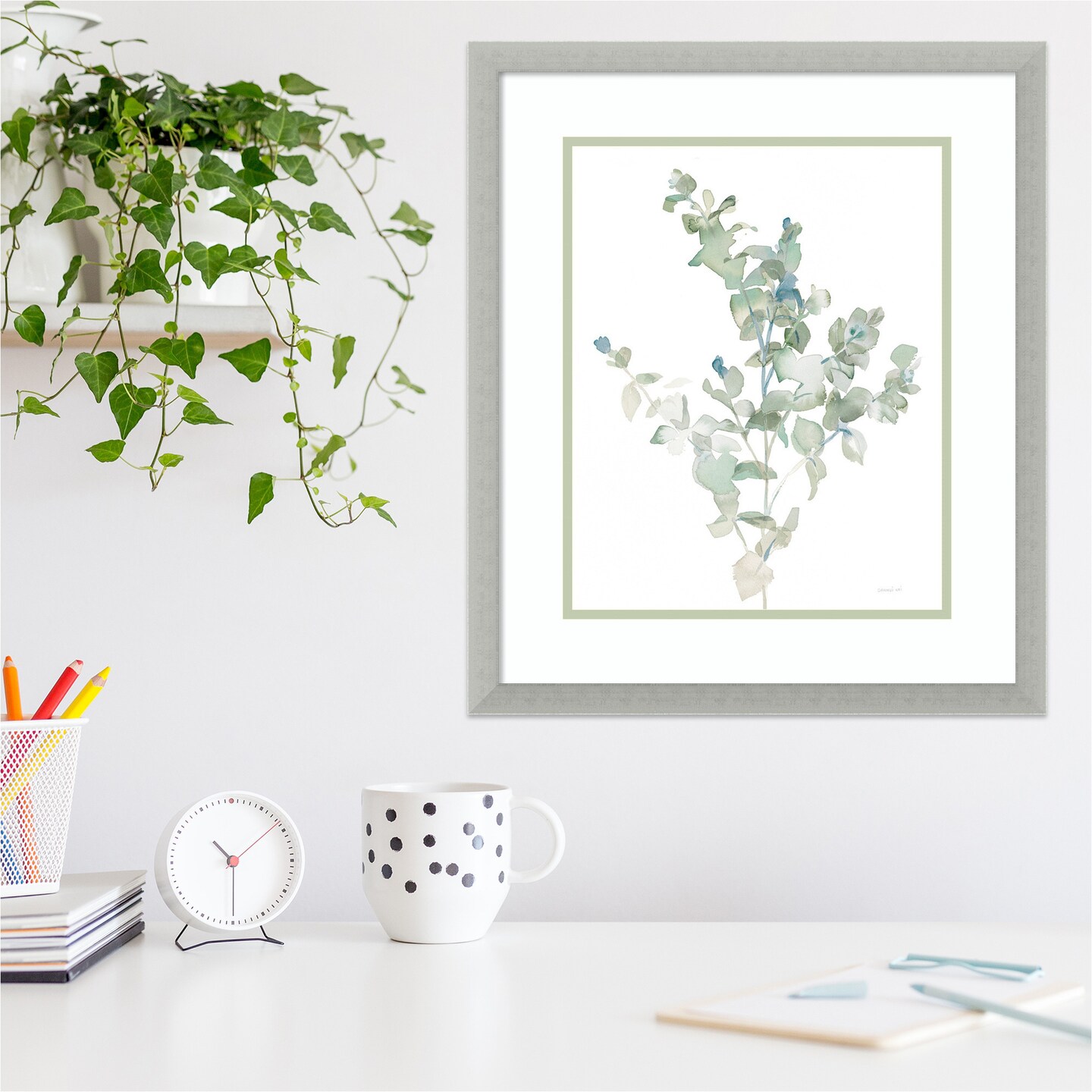 Eucalyptus II Cool by Danhui Nai Wood Framed Wall Art Print 19 in. W x 22 in. H