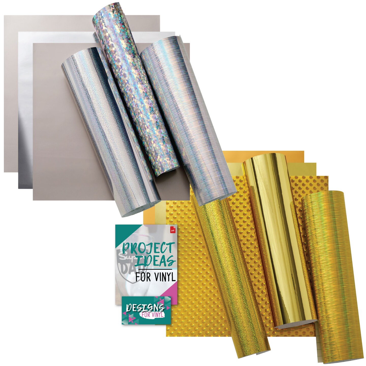 Cricut Holographic Silver and Gold 12ct Permanent Vinyl Bundle