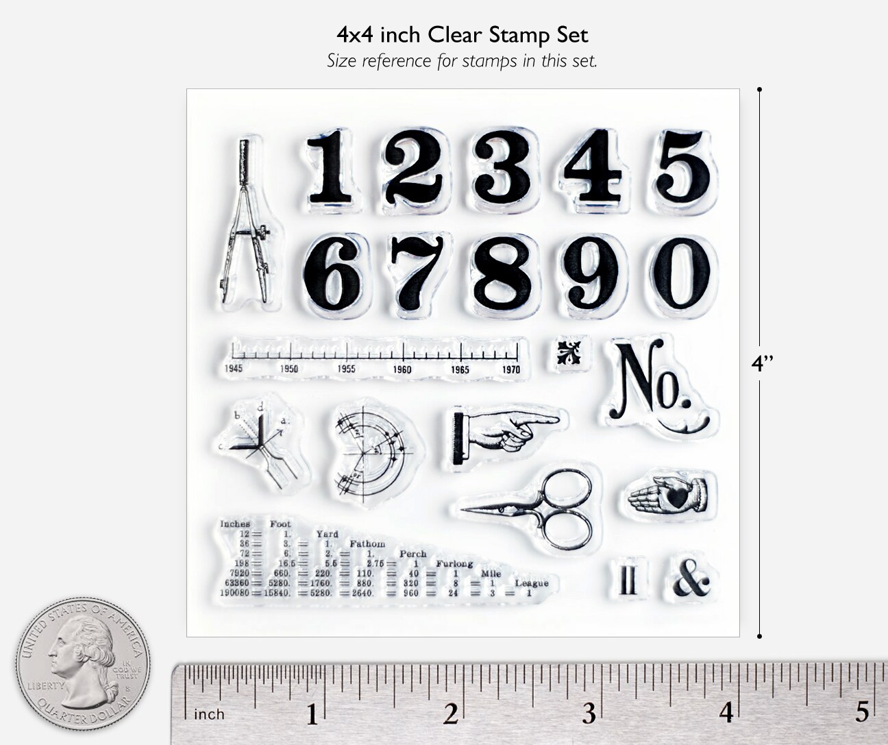 Vintage Numbers Small Clear Stamp Set 4x4 inch by Wintertime Crafts