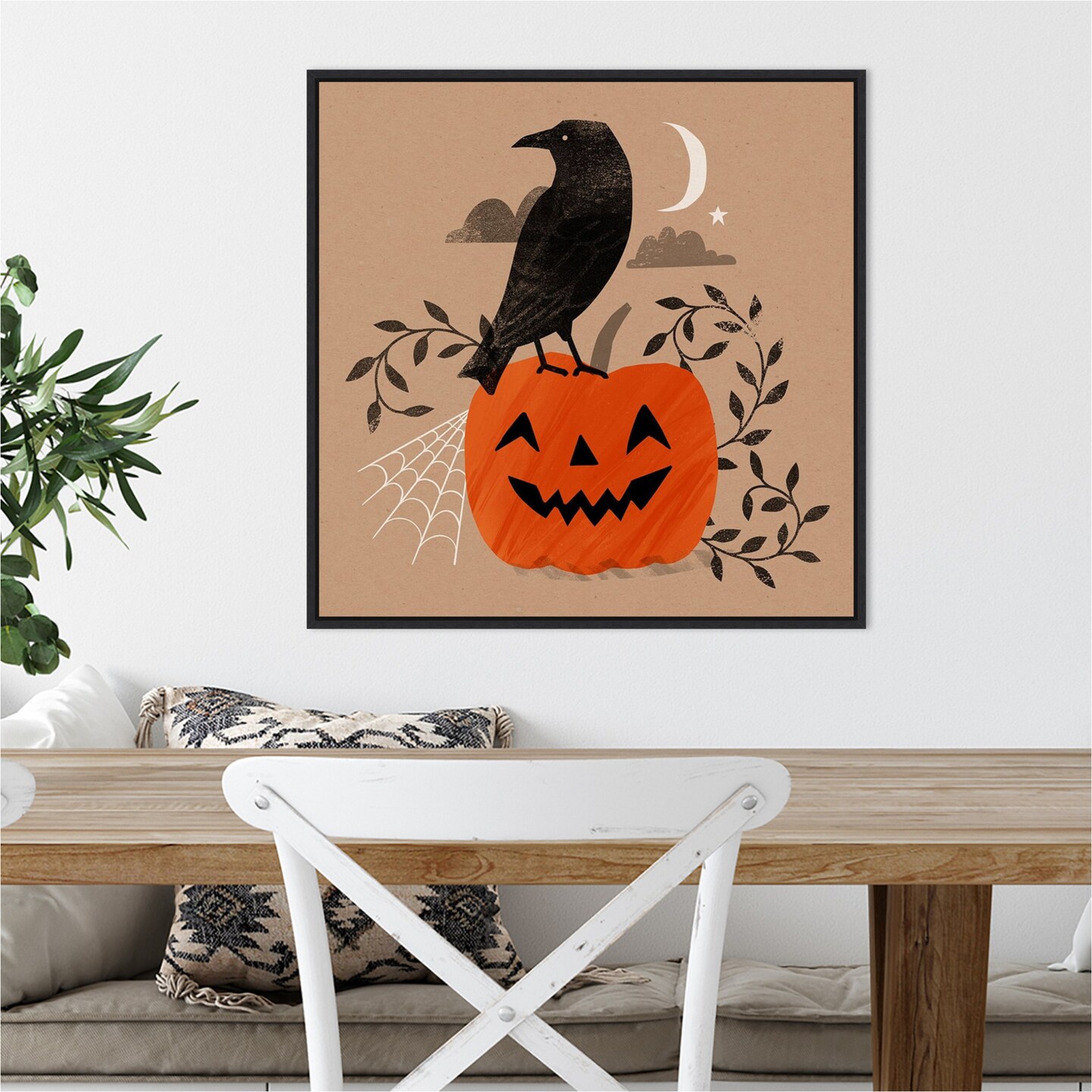 Halloween Crow Graphic II by Victoria Barnes 22-in. W x 22-in. H. Canvas Wall Art Print Framed in Black