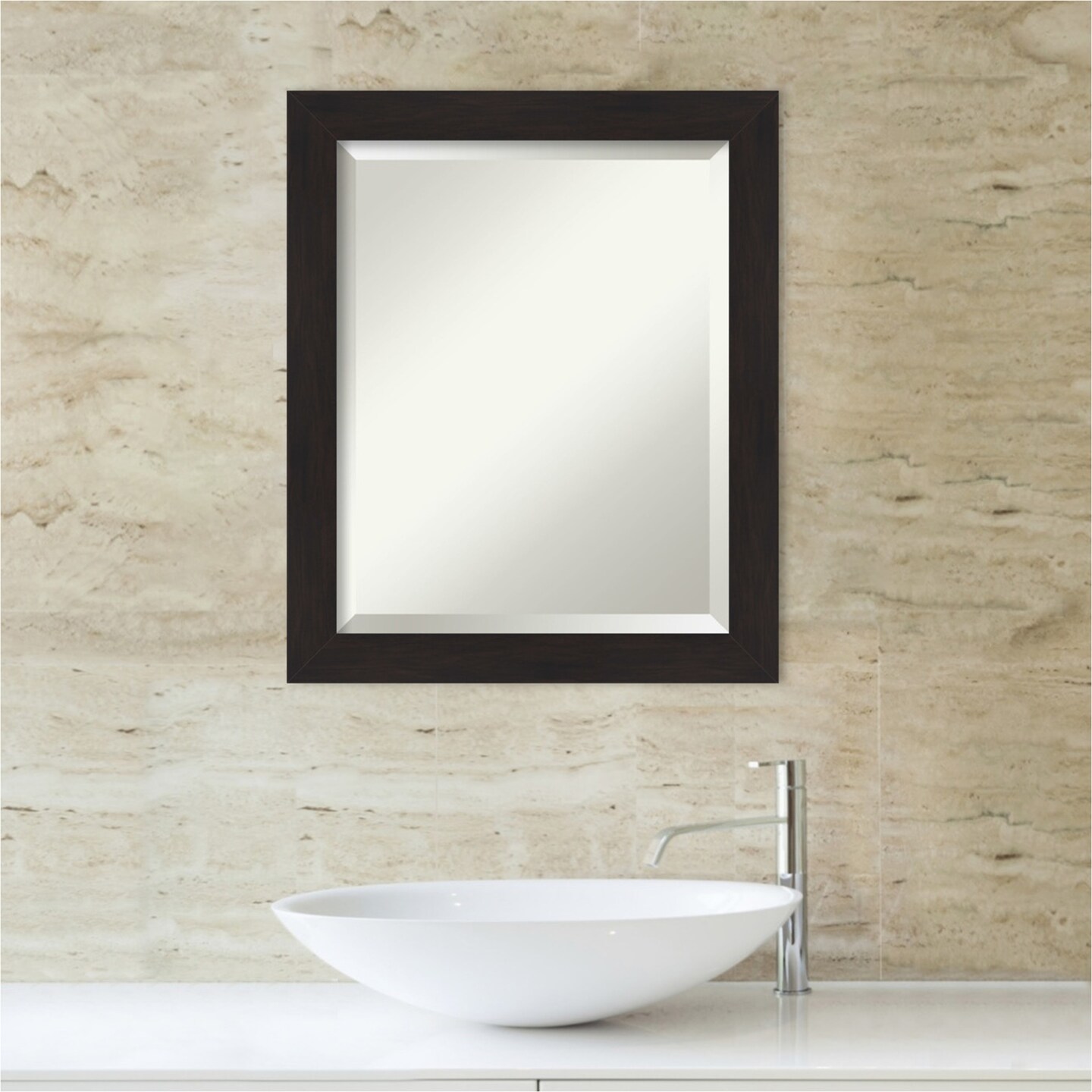 Beveled Bathroom Wall Mirror, Furniture Espresso Narrow Frame