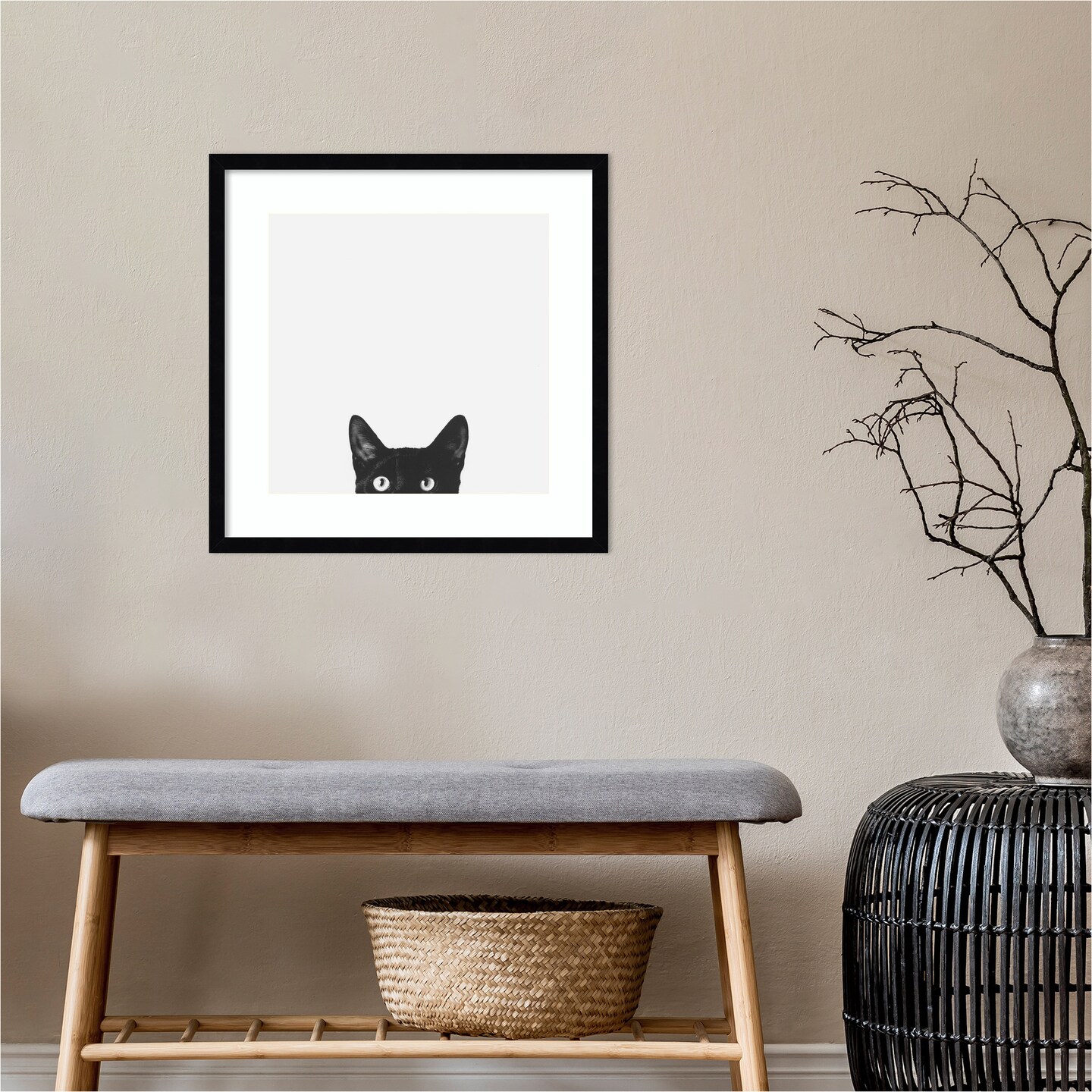 Curiosity (Cat) by Jon Bertelli Wood Framed Wall Art Print