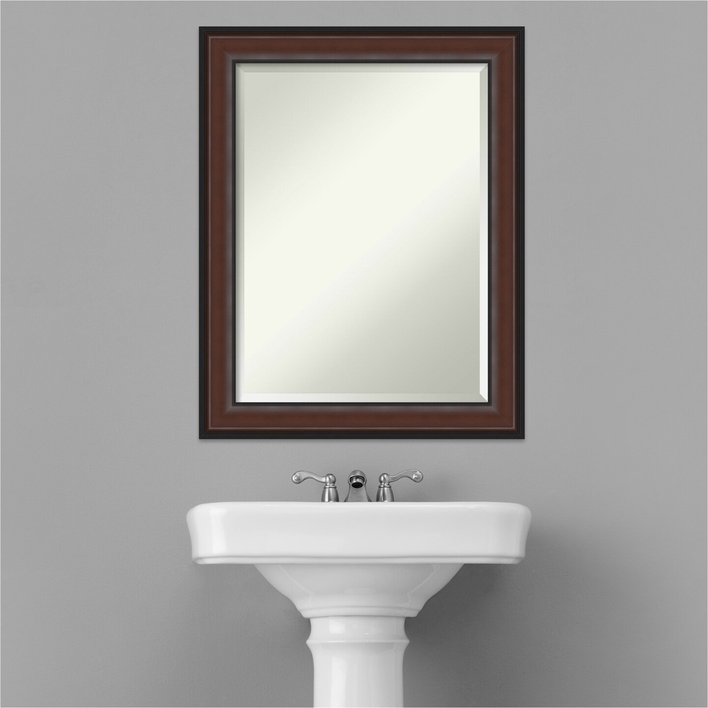 Beveled Bathroom Wall Mirror, Harvard Walnut Frame