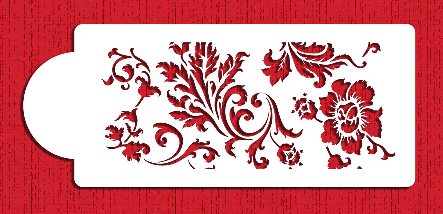Chic Rose Border Cake Stencil | C345 by Designer Stencils | Cake Decorating Tools | Baking Stencils for Royal Icing, Airbrush, Dusting Powder | Reusable Plastic Food Grade Stencil for Cakes | Easy to Use &#x26; Clean Cake Stencil