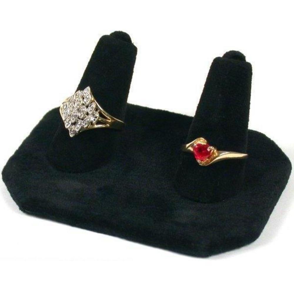 2 Displays Double Ring Black Velvet Jewelry Showcase