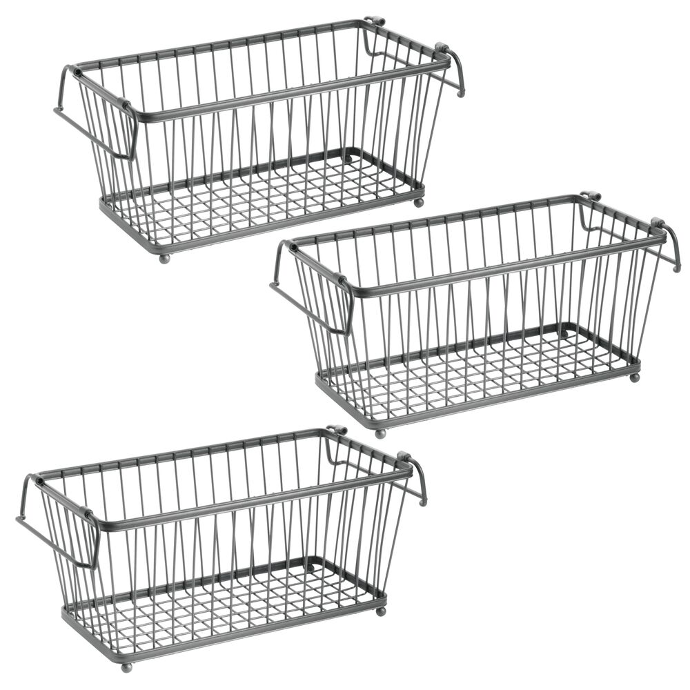 mDesign Stackable Metal Food Storage Basket with Handles, 3 Pack Food