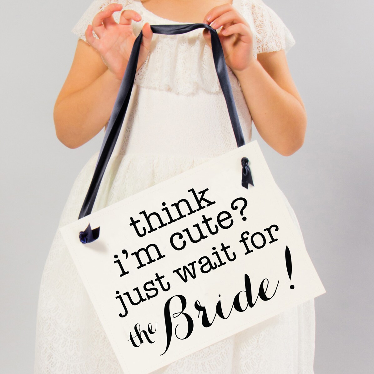 Ritzy Rose Cute Ring Bearer Sign - Black on 11x8in White Linen Cardstock with Black Ribbon