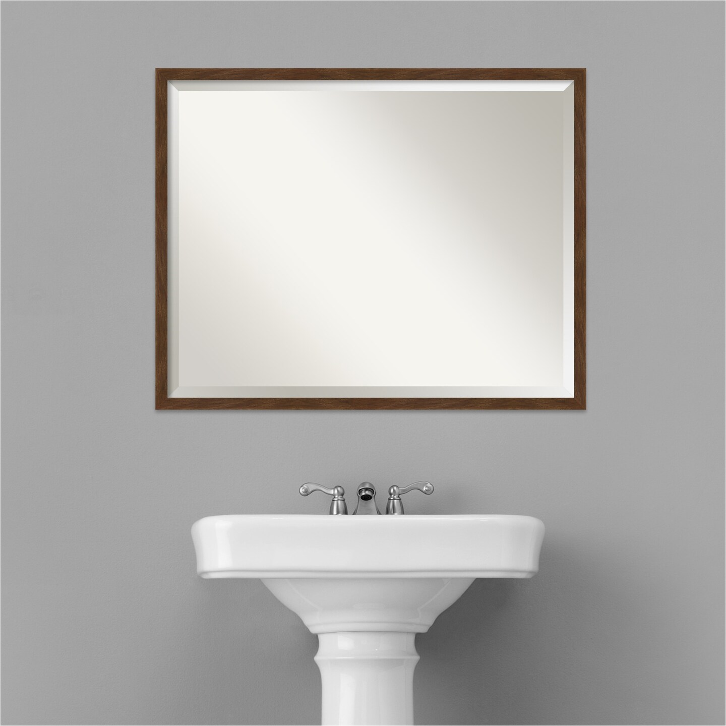 Beveled Wood Bathroom Wall Mirror, Carlisle Narrow Frame
