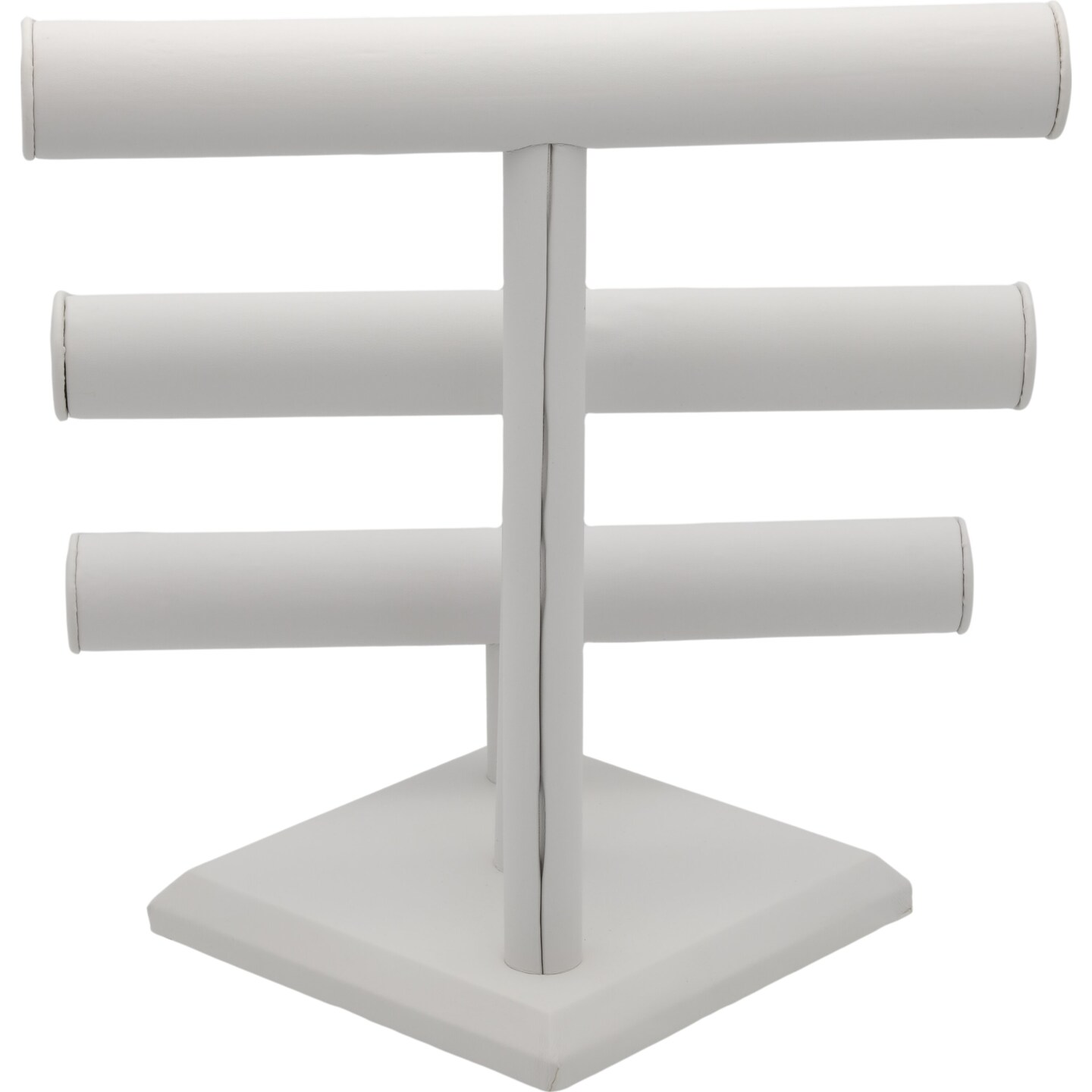 3 Tier White Leather T-Bar Bracelet &#x26; Necklace Jewelry Display Stands