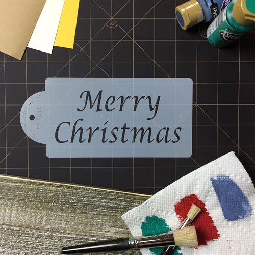 Merry Christmas Cake Stencil | C016 by Designer Stencils | Cake Decorating Tools | Baking Stencils for Royal Icing, Airbrush, Dusting Powder | Reusable Plastic Food Grade Stencil for Cakes & Cookies | Easy to Use & Clean Cake & Cookie Stencil
