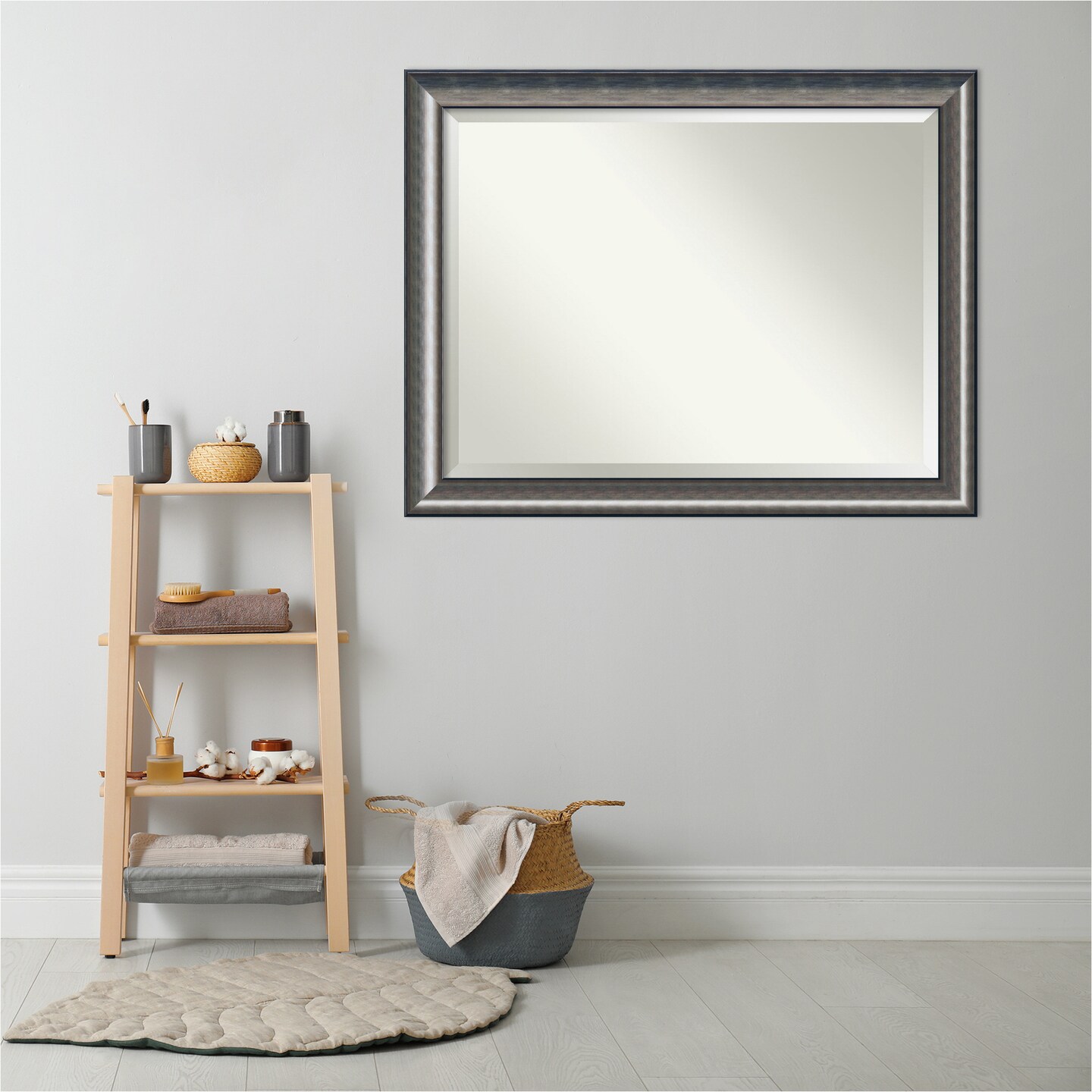 Beveled Wood Bathroom Wall Mirror, Quicksilver Scoop Frame