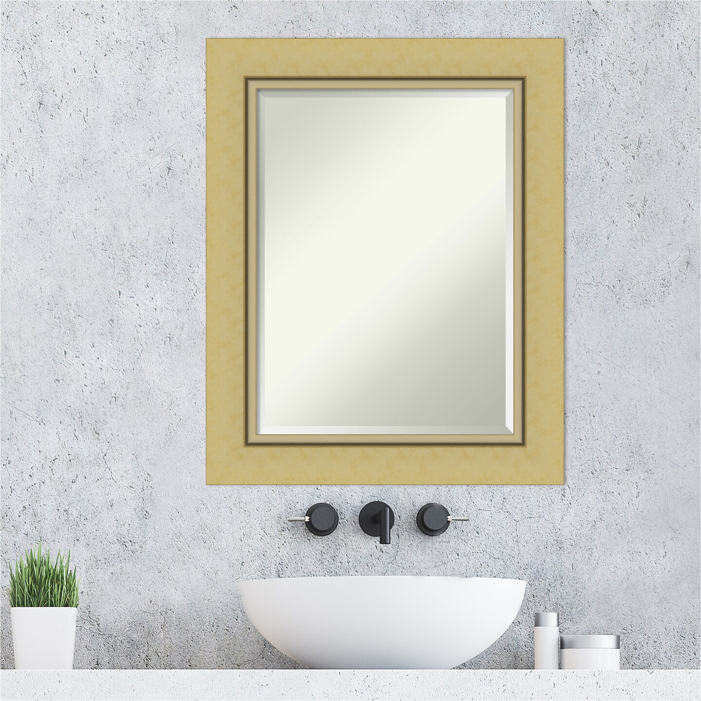 Beveled Bathroom Wall Mirror, Landon Gold Frame