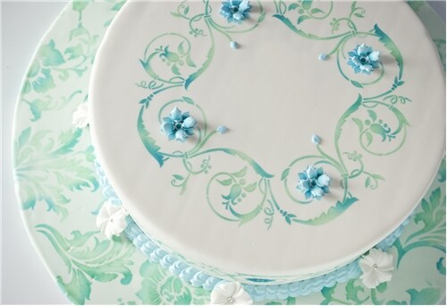 Flower Scroll Cake Stencil Top | C169 by Designer Stencils | Cake Decorating Tools | Baking Stencils for Royal Icing, Airbrush, Dusting Powder | Reusable Plastic Food Grade Stencil for Cakes | Easy to Use &#x26; Clean Cake Stencil