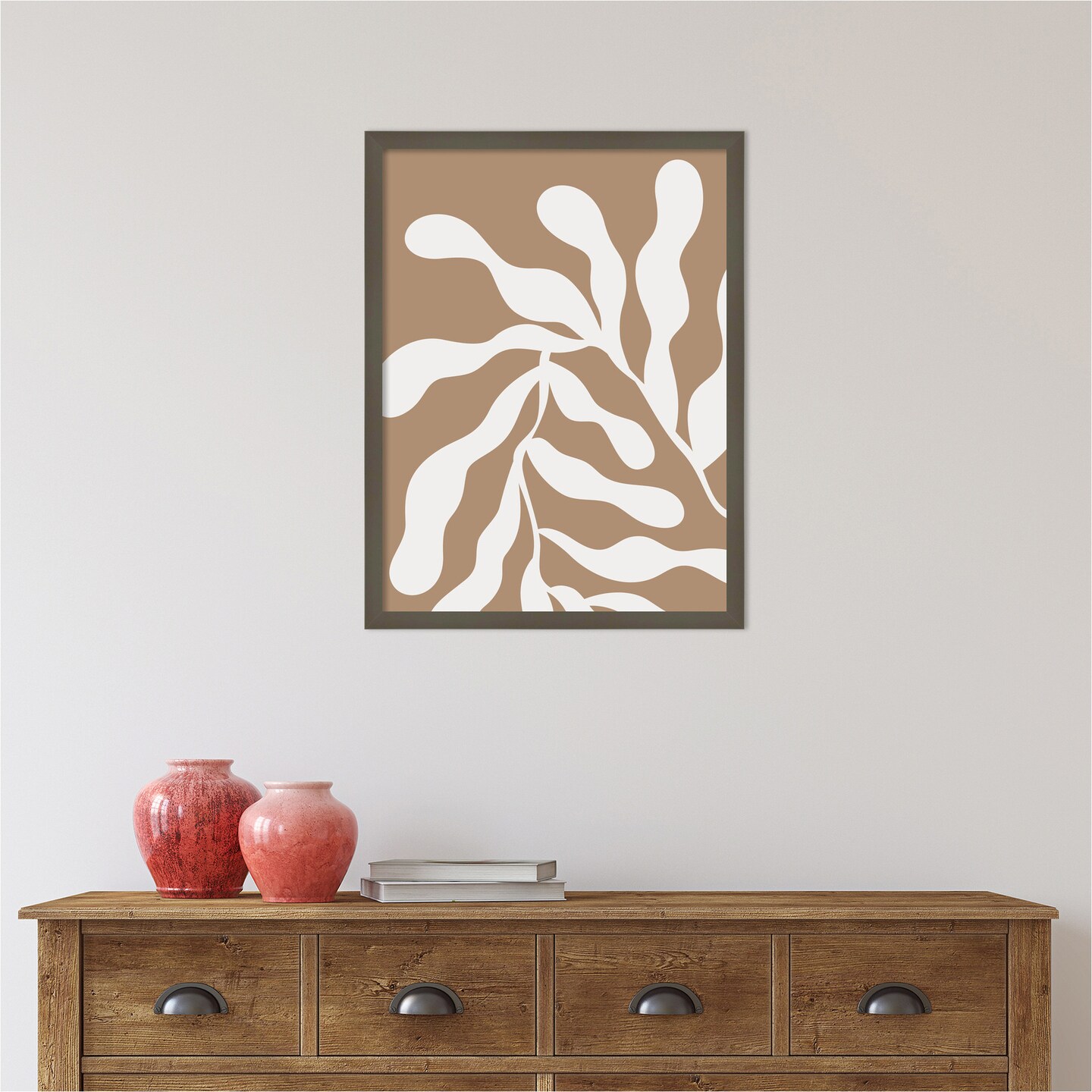 Retro Matisse Inspired Abstract Botanical 1 Beige by The Creative Bunch Studio Wood Framed Wall Art Print