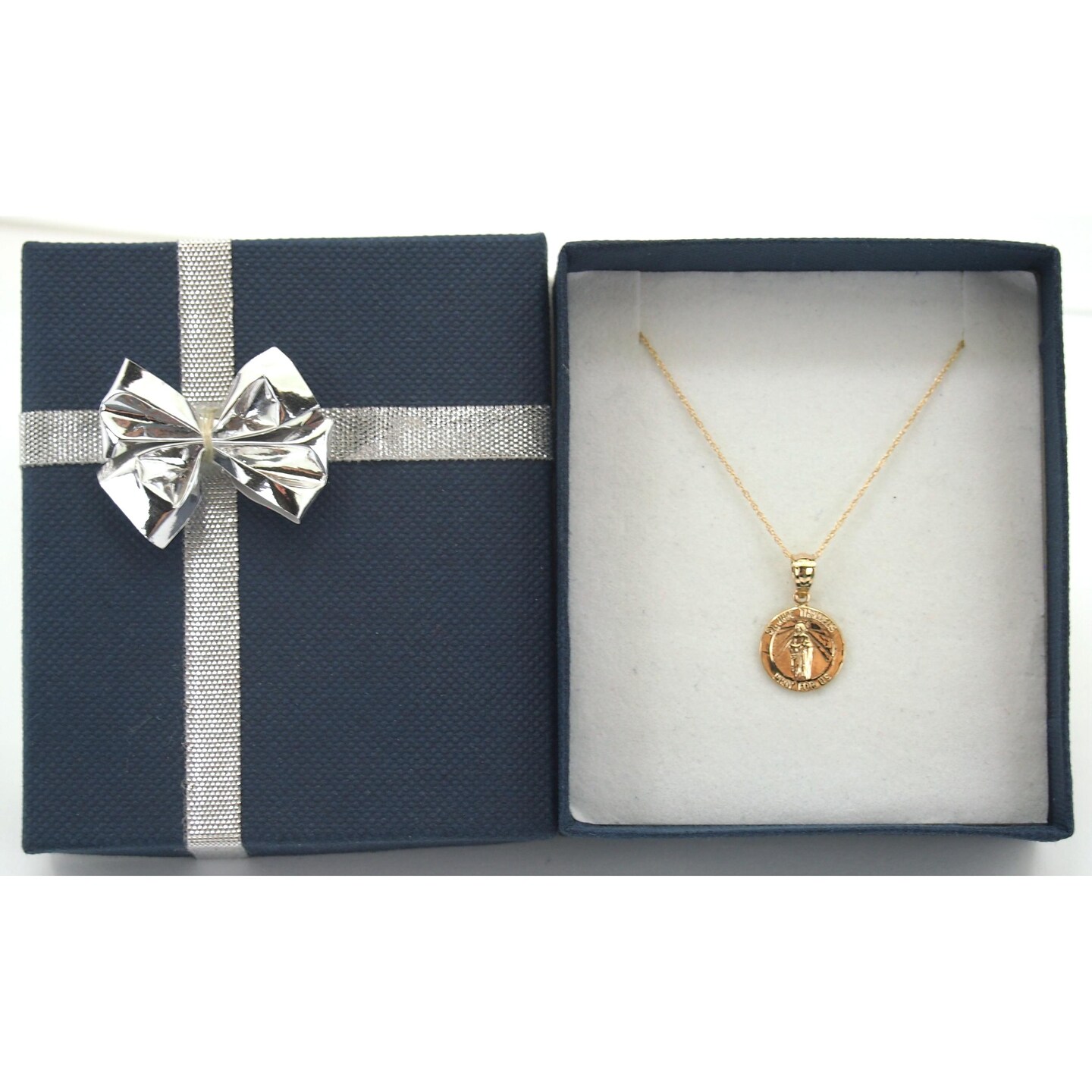 14K Yellow Gold St.Jude Medal Charm with 18&#x22; Gold Cable Chain &#x26; Gift Box