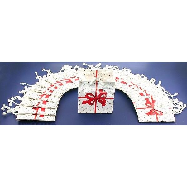 White Tote Shopping Gift Bags with Red Bow 4" x 2.75" x 4.5" Kit 100 Pcs