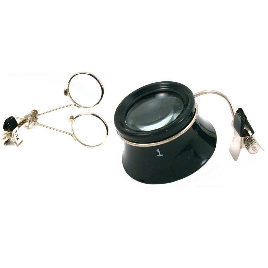 10X Eye Loupe &#x26; Double Lens Magnifier Glasses Clip On Jewelers Tool Kit 2 Pcs