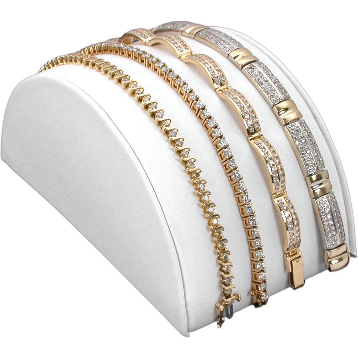 White Leather Bracelet Half Moon Display Ramp Stand 3&#x22;