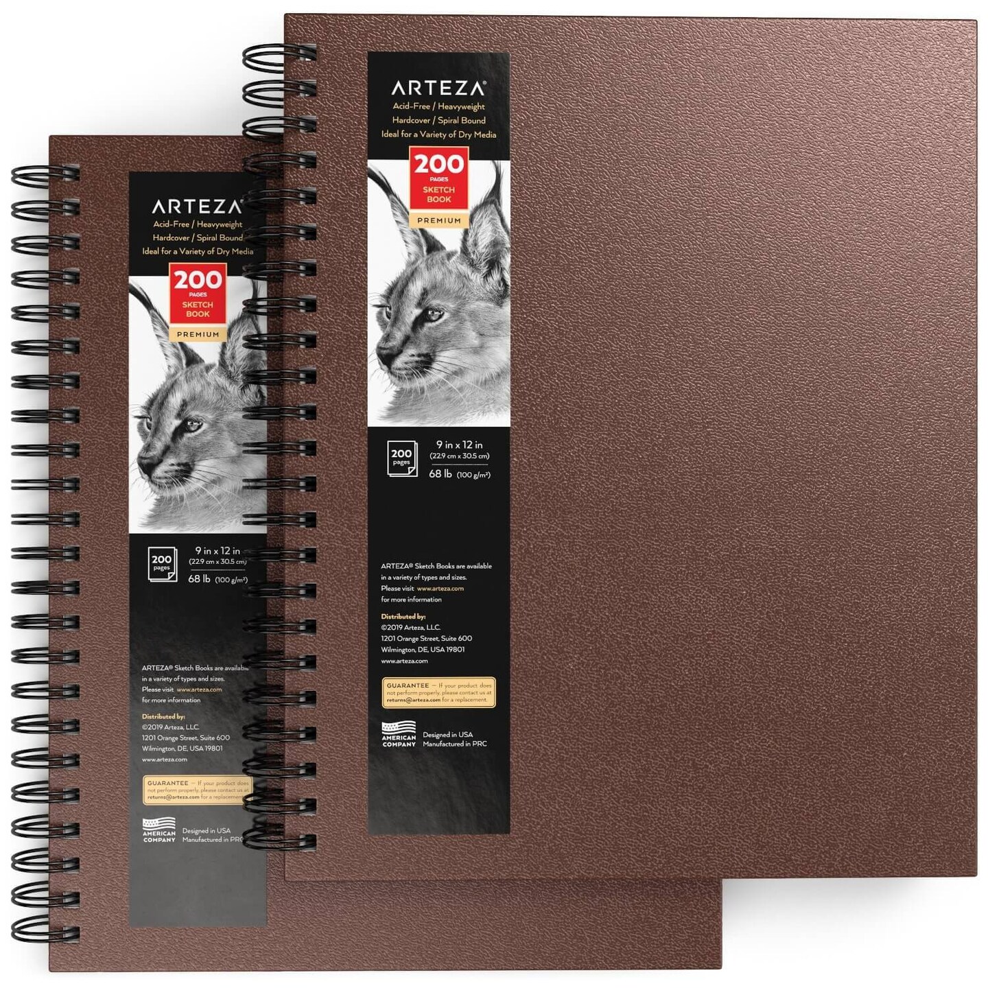 Arteza Sketchbook, SpiralBound Hardcover, Brown, 9x12", 200 Pages Drawing Paper Each 2 Pack