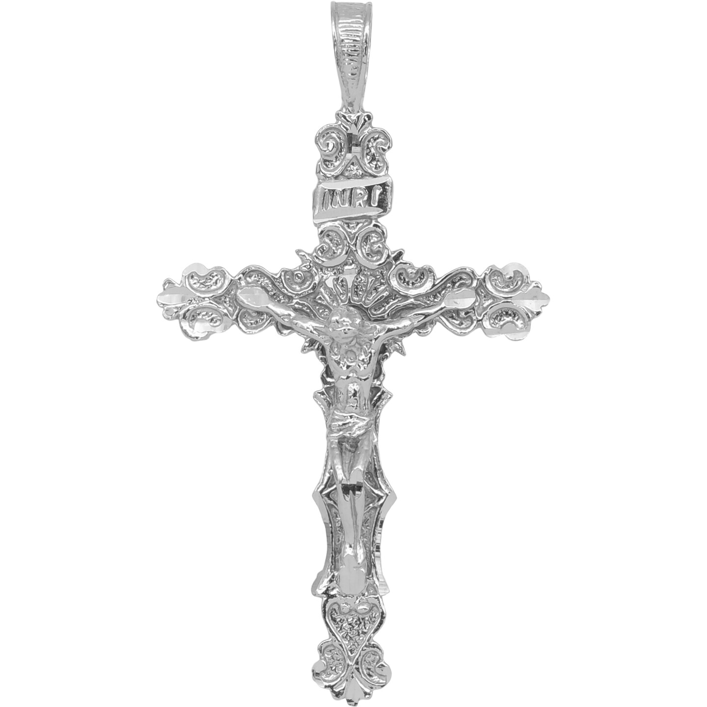 14K White Gold INRI Crucifix Charm Religious Jewelry
