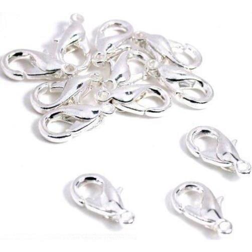 12 Silver Plated Lobster Claw Clasps Jewelry Findings