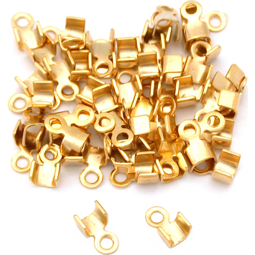 50 Gold Plated Cord Ends Crimp Foldover For Leather 3mm