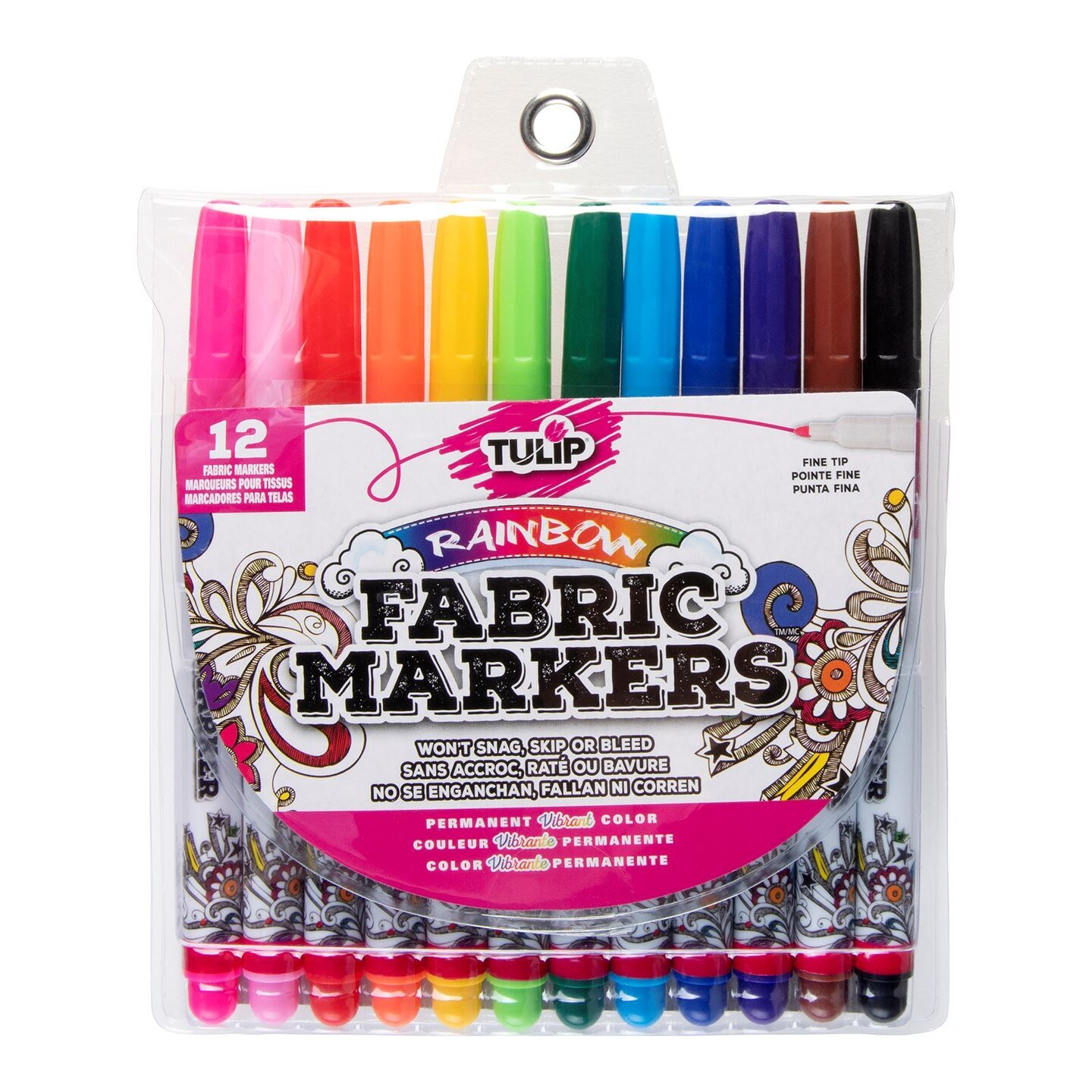 Tulip Fine Tip Fabric Markers - Rainbow (12 Pack)