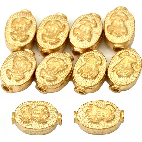 15g Fluted Flat Oval Frog Beads Gold Plt 11mm Approx 10
