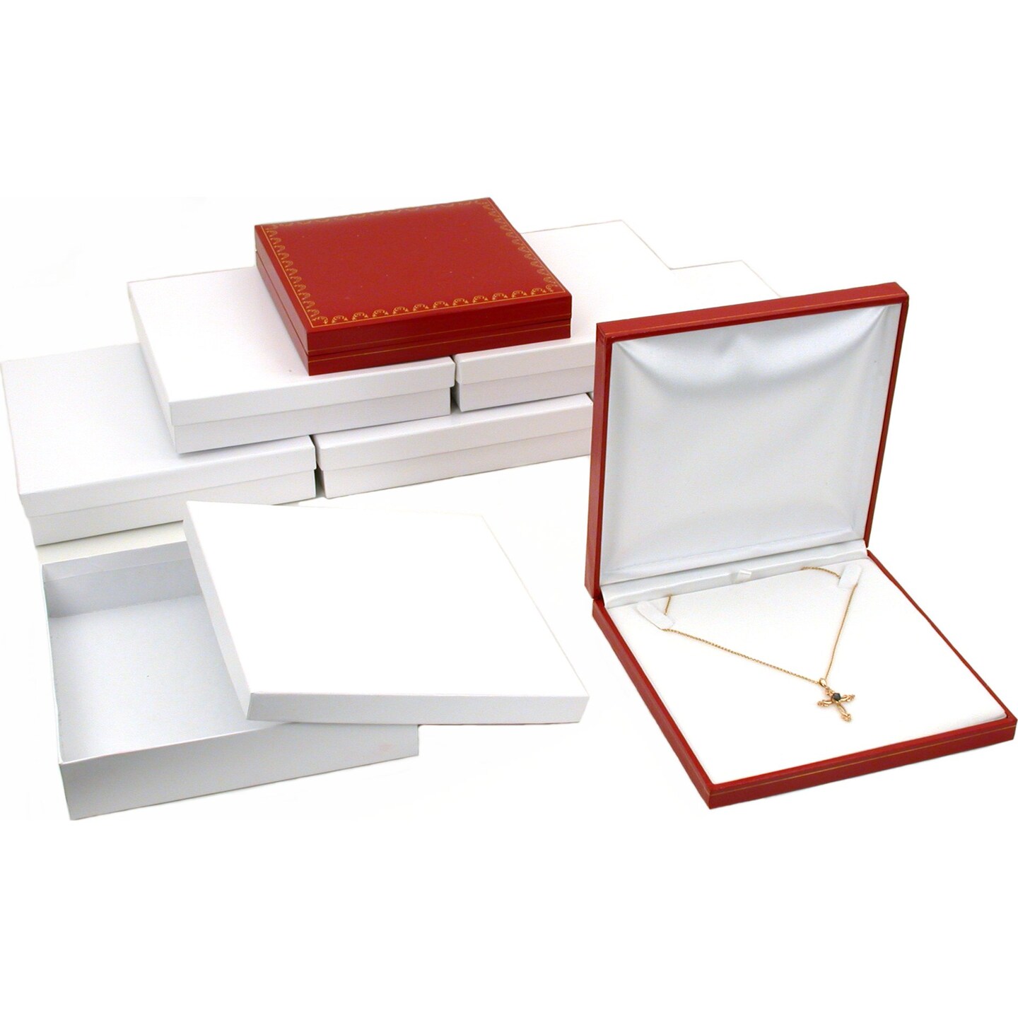 6 Red Leather Necklace Pendant Gift Box Jewelry Display