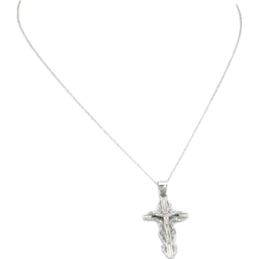 14K White Gold Crucifix Charm 18&#x22; Chain Jewelry