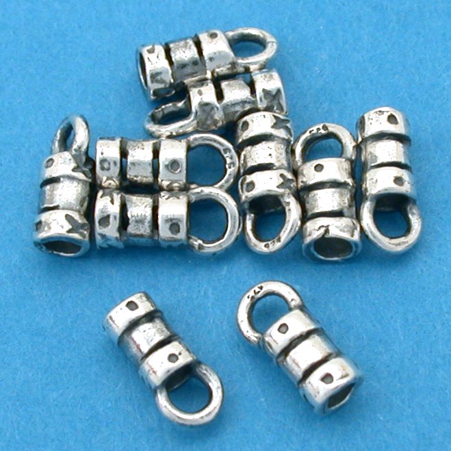 10 Silver Crimp Beads Fancy Cord Ends W Loop 2mm New