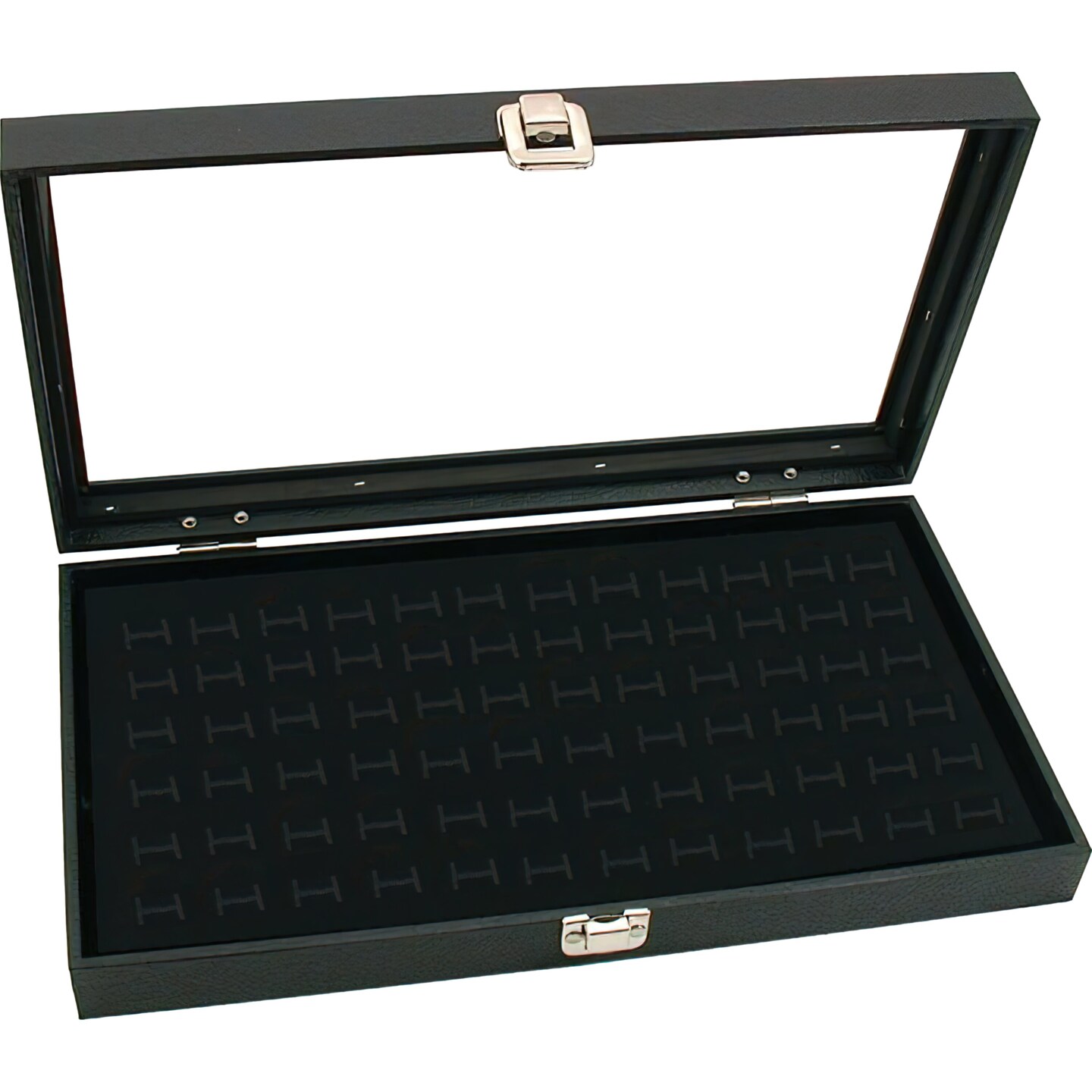 Glass Lid Case Black &#x26; Ring Tray Insert Black Velvet 2Pcs