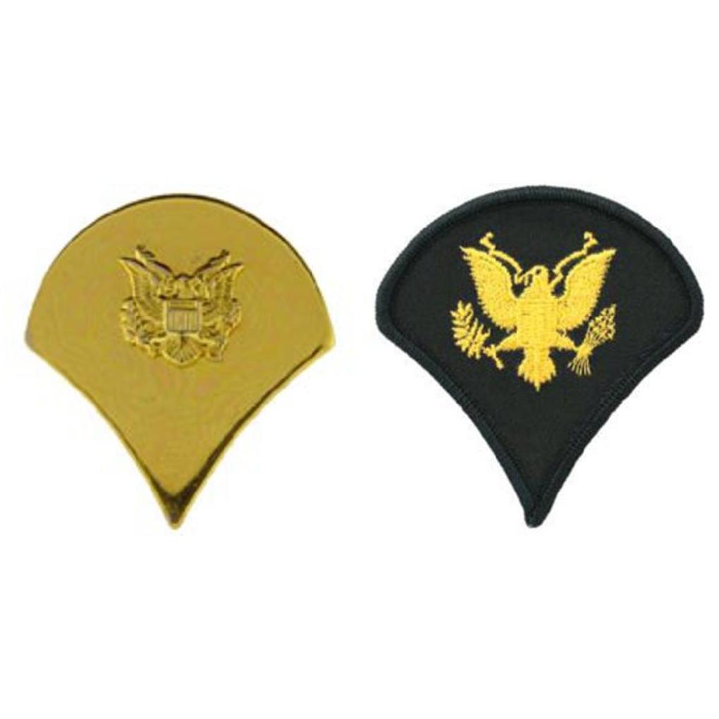 U.S. Army Specialist  E4 Pin Gold Plated 1" & Pair Dress Green Rank Patch 3"