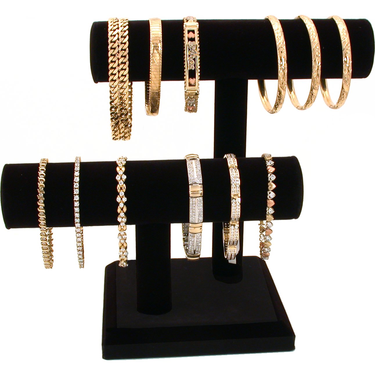 2 Tier Black Velvet T-Bar Bracelet Watch Jewelry Stand Display
