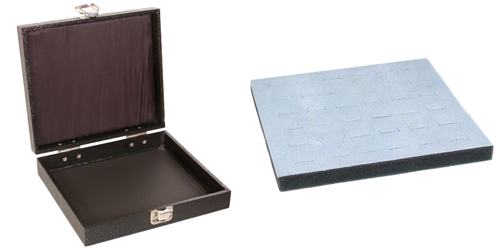 Black Square Jewelry Case (Single Metal Latch) w/ Gray 36-slot Foam Insert