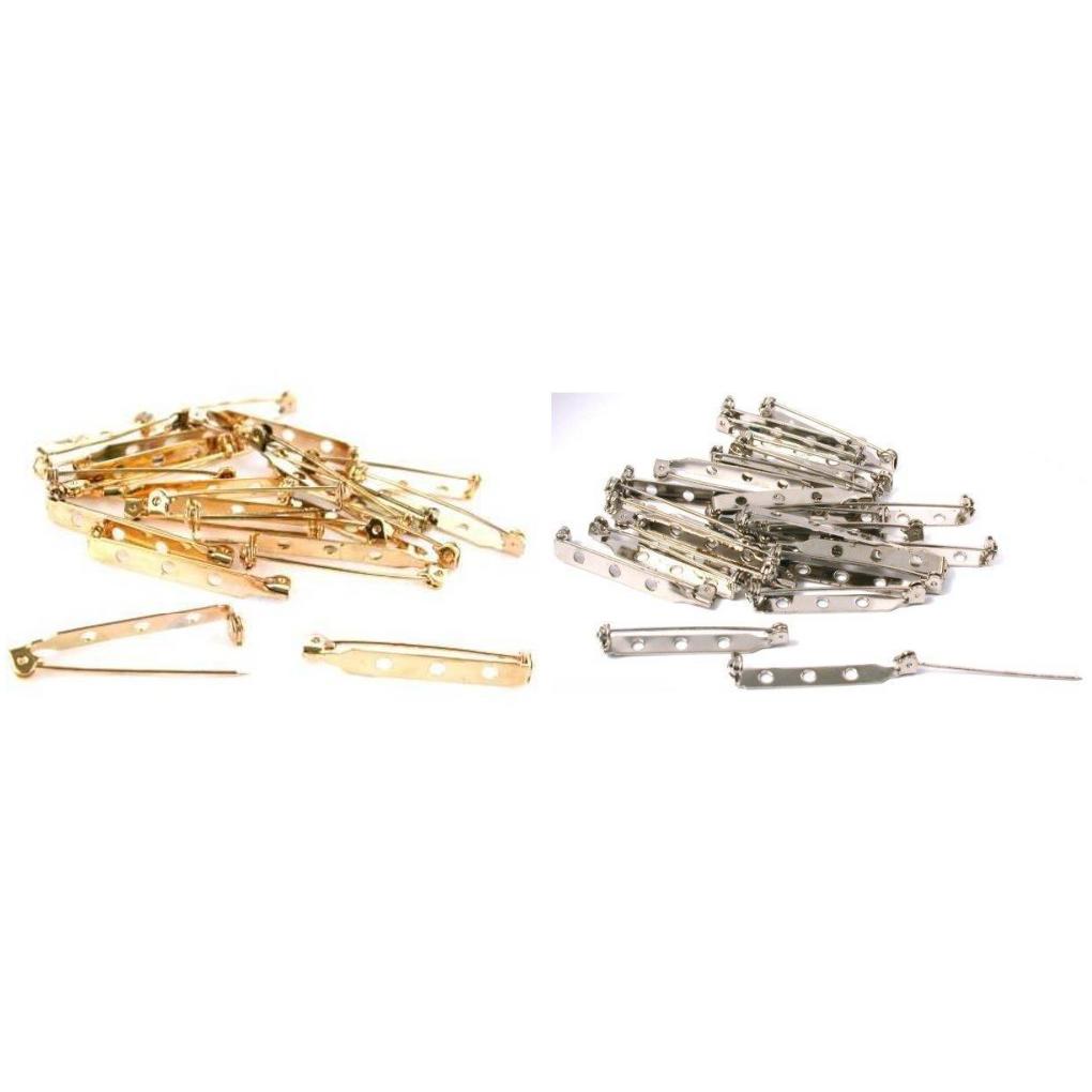 Gold &#x26; Nickel Plated Bar Pin Back Jewelry Broach Findings Kit 45 Pcs