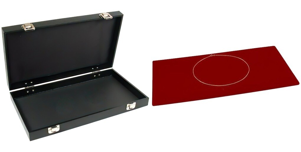 Black Jewelry Case (2xMetal Clasps &#x26; Removable Lid) w/ Red Velvet Display Insert