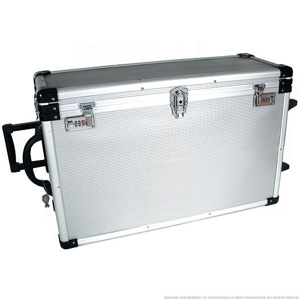 Large Aluminum Rolling Jewelry Carrying Case w/ 24 White Plastic Tray Inserts
