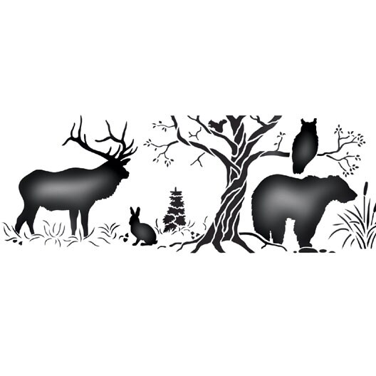 Moose Silhoutte Wall Stencil Border | 1843 by Designer Stencils | Animal &#x26; Nature Stencils | Reusable Art Craft Stencils for Painting on Walls, Canvas, Wood | Reusable Plastic Paint Stencil for Home Makeover | Easy to Use &#x26; Clean Art Stencil