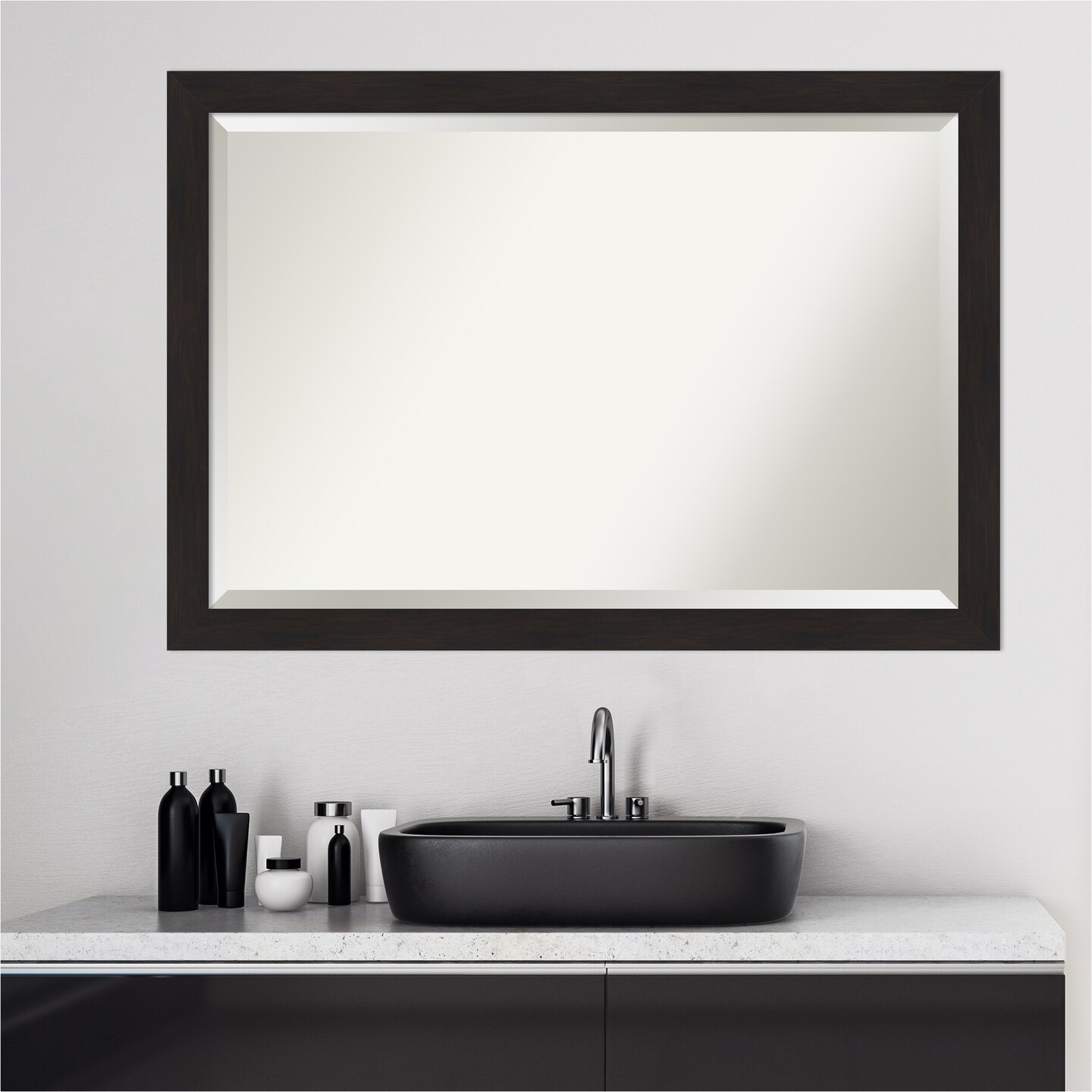 Beveled Bathroom Wall Mirror, Furniture Espresso Narrow Frame