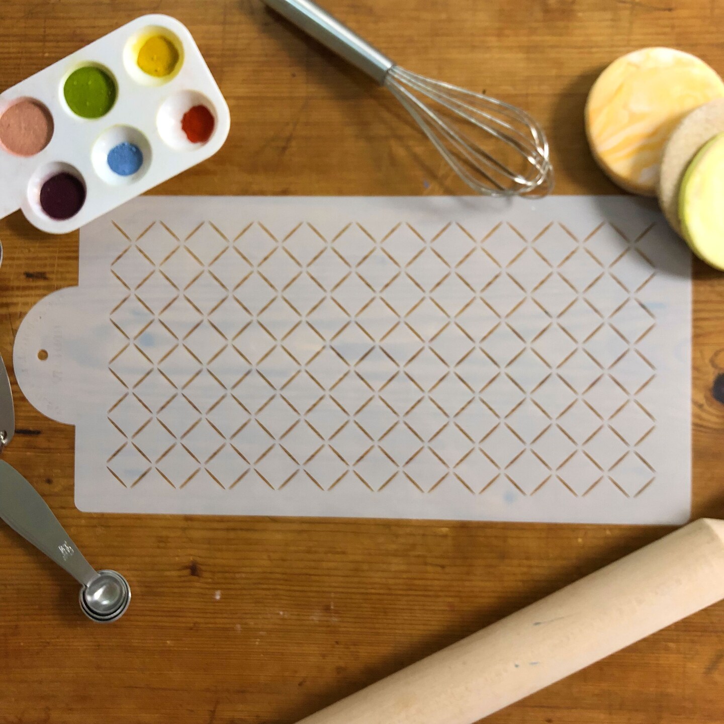 Zoe Clark (2 cm) Diamond Netting Cake Stencil Side | C1040 by Designer Stencils | Cake Decorating Tools | Baking Stencils for Royal Icing, Airbrush, Dusting Powder | Reusable Plastic Food Grade Stencil for Cakes | Easy to Use &#x26; Clean Cake Stencil