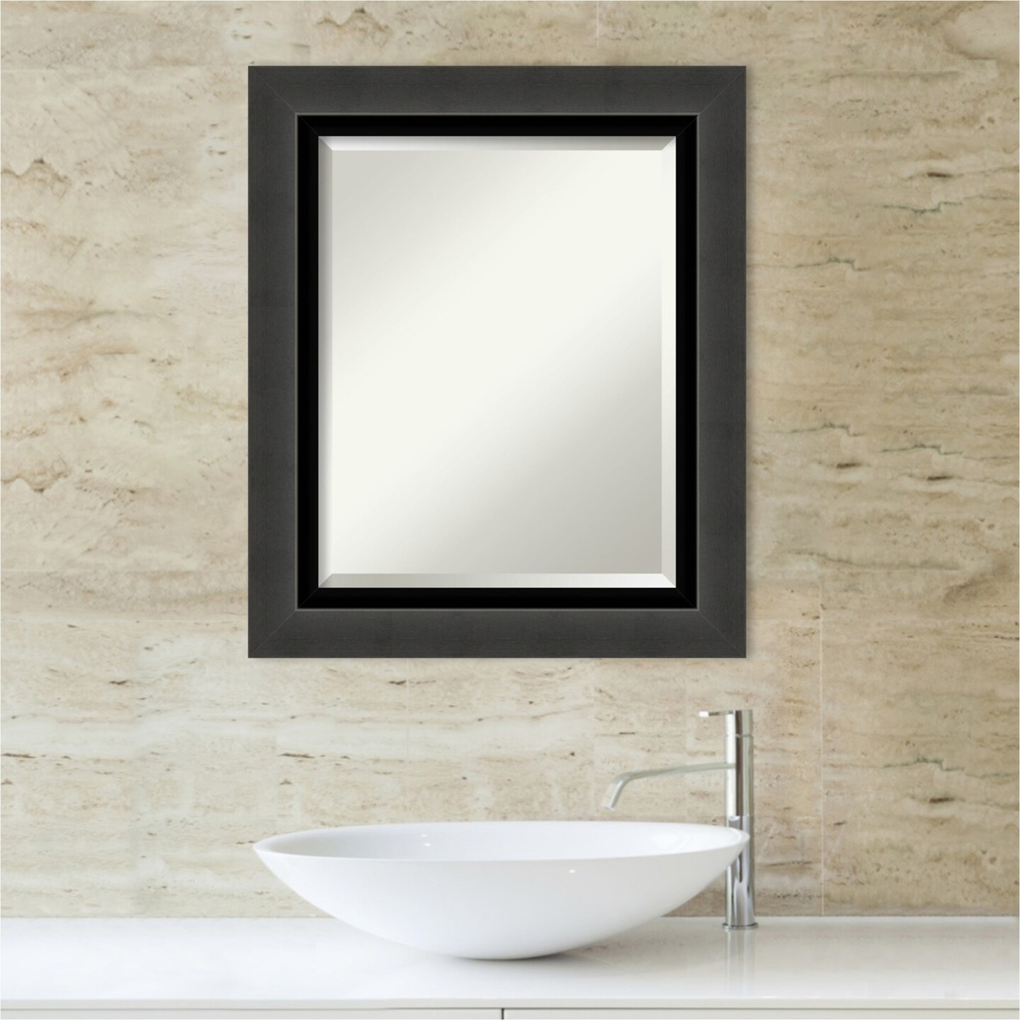 Beveled Bathroom Wall Mirror, Tuxedo Black Frame