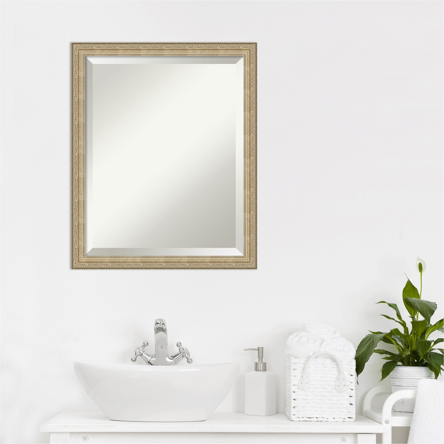 Beveled Bathroom Wall Mirror, Paris Champagne Frame