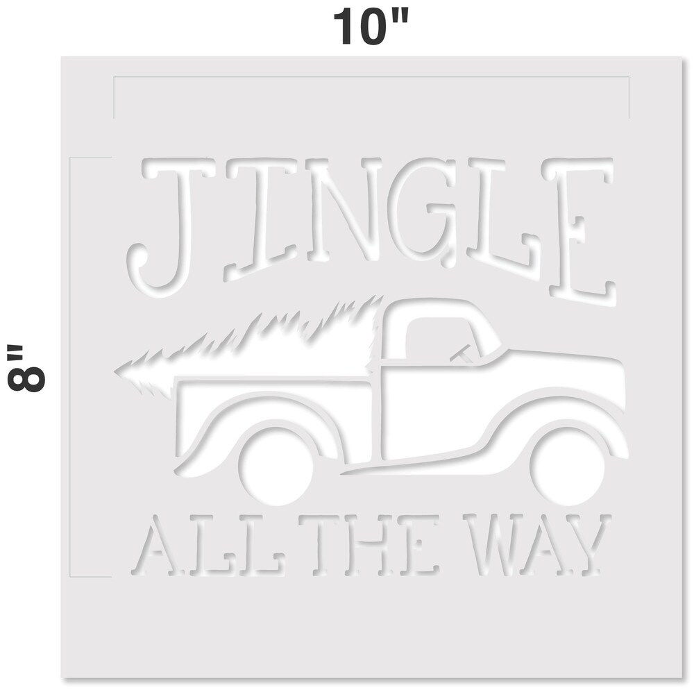 Jingle All the Way Vintage Truck &#x26; Tree Embossing 12 x 12 Stencil | FS095 by Designer Stencils | Word &#x26; Phrase Stencils | Reusable Stencils for Painting on Wood, Wall, Tile, Canvas, Paper, Fabric, Furniture, Floor | Stencil for Home Makeover